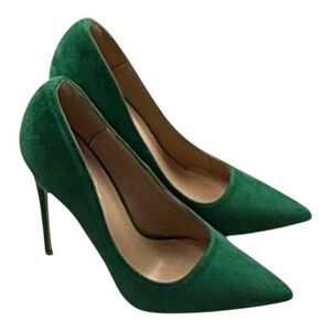 Elizabeth Lang Green Suede Pointed Toe Stiletto Heels Size 6 Classic Pumps
